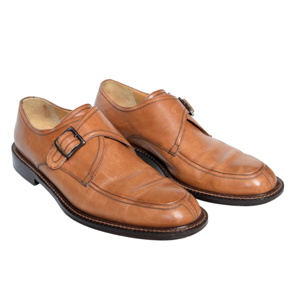 Vintage Mezlan Single Monk Strap Dress Shoes Mens 9.5 M Crema Tan Leather Spain
